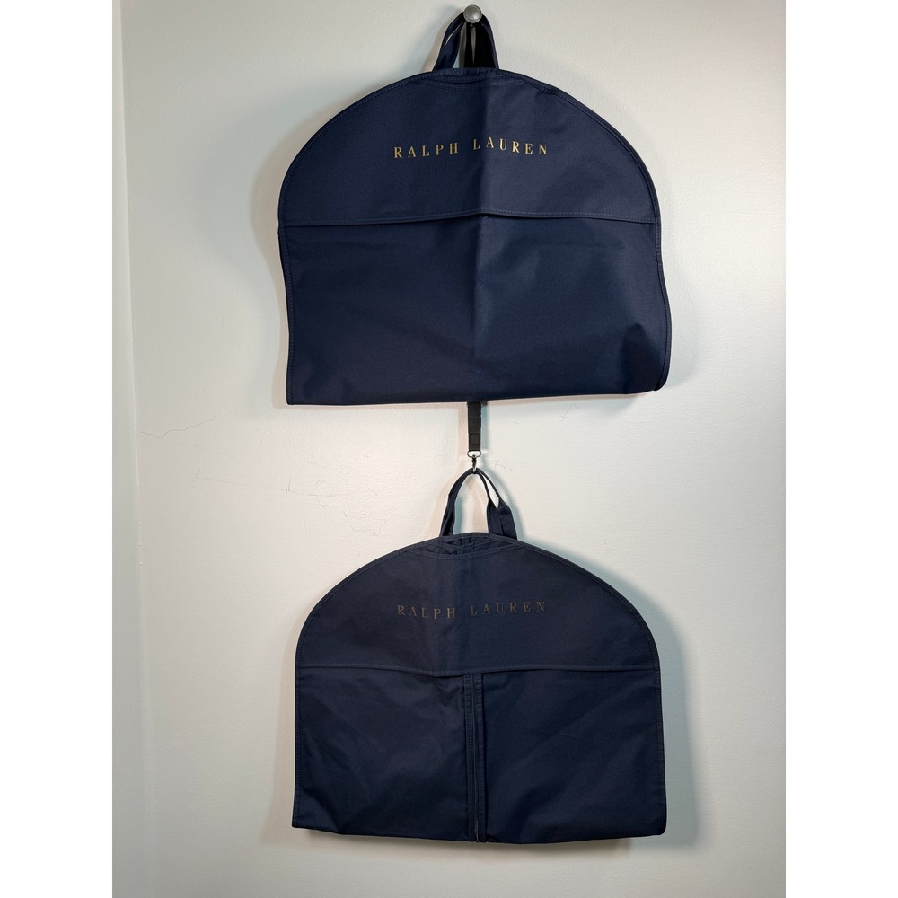Ralph Lauren Navy Blue Garment Bags Set of 2 Travel Suit Covers Gold Logo 38x24